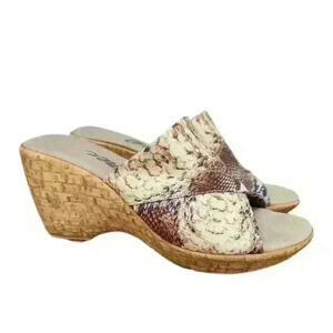 Onex Cork Wedge Sandals,Made in Italy, Faux Snakeskin, US Women's 6 EU 37